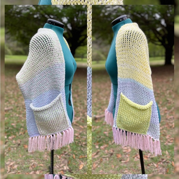 Handmade Hand Crafted Knit Easter/Spring Pocket Shawl - Picture 3 of 4